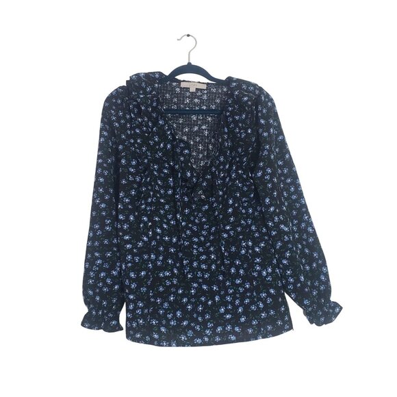 Loft Womens Long Sleeve Blouse Size M Ruffle Floral Boho Cottagecore Peasant - Picture 2 of 10